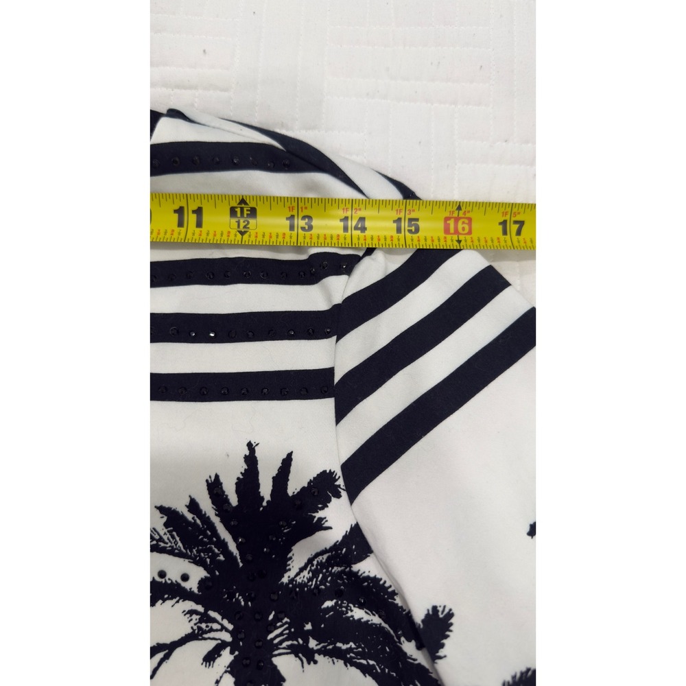 Berek Women Black White Palm Tree Stripe Button Front Tropical Jacket Size M - Picture 6 of 11